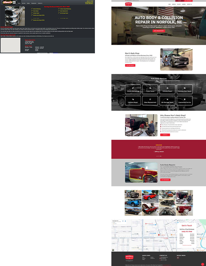 Marr’s Body Shop website redesign before and after comparison