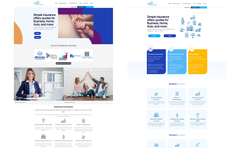 Simple Insurance Co website redesign before and after comparison
